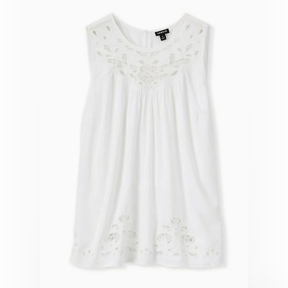 *WHITE EYELET CHALLIS BABYDOLL TOP - Picture 6 of 6